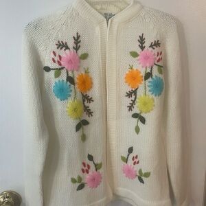 Miss Holly Vintage Floral Embroidered Cream Cardigan